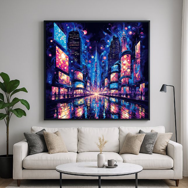 Neon City Street Buzz - Vibranly Illustration Styl Poster (Von Creator hochgeladen)