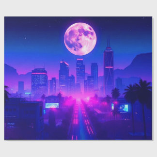 Neon City Synthwave Sonnenuntergang XL-Teppich Geschenkpapier
