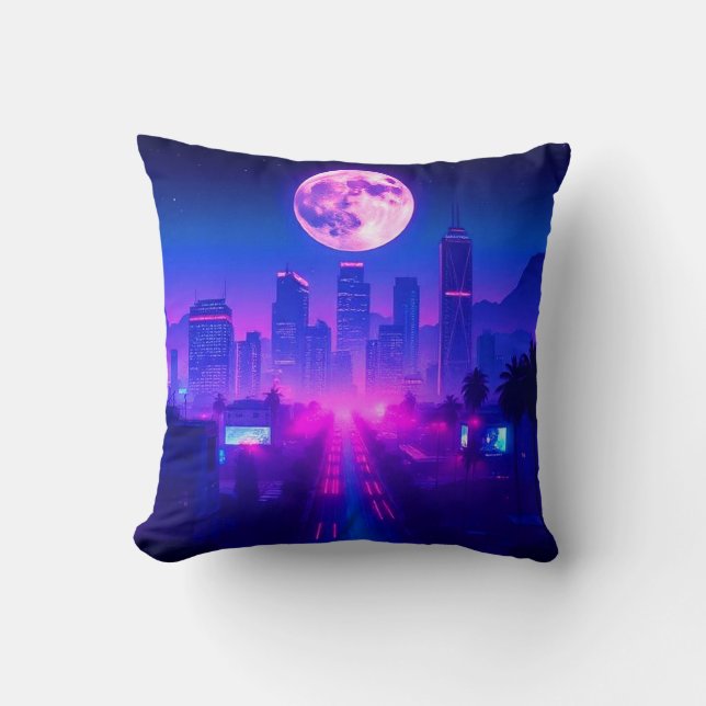 Neon City Synthwave Sunset XL Area Rug Kissen (Vorderseite)