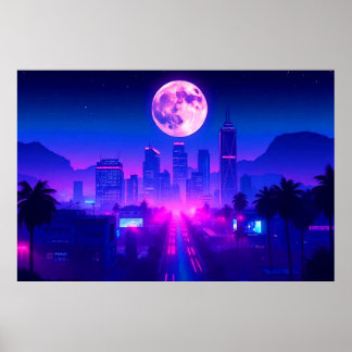 Neon City Synthwave Sunset XL Area Rug Poster