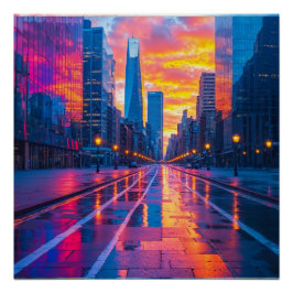 Neon Cityscape bei Sunset Futuristic Urban Poster