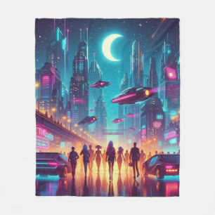 Neon Cityscape Fleecedecke
