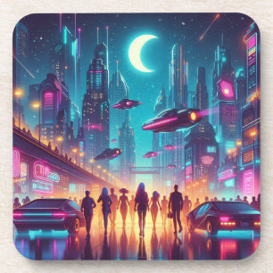 Neon Cityscape Getränkeuntersetzer
