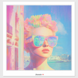 Neon Coastal Beauty mit Sonnenbrille Aufkleber