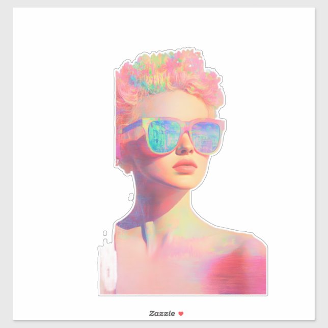 Neon Coastal Beauty mit Sonnenbrille Aufkleber (Blatt)