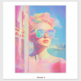 Neon Coastal Beauty mit Sonnenbrille Aufkleber