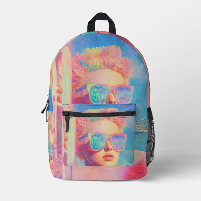 Neon Coastal Beauty mit Sonnenbrille Bedruckter Rucksack (Vorderseite)