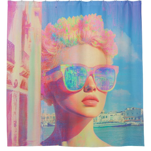 Neon Coastal Beauty mit Sonnenbrille Duschvorhang (Vorderseite)