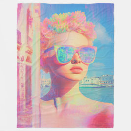 Neon Coastal Beauty mit Sonnenbrille Fleecedecke