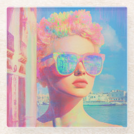Neon Coastal Beauty mit Sonnenbrille Glasuntersetzer