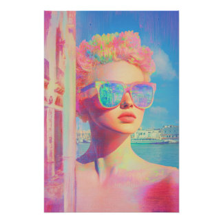 Neon Coastal Beauty mit Sonnenbrille Poster