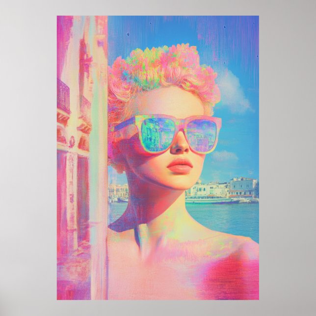 Neon Coastal Beauty mit Sonnenbrille Poster (Vorne)