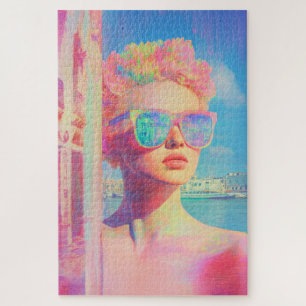 Neon Coastal Beauty mit Sonnenbrille Puzzle