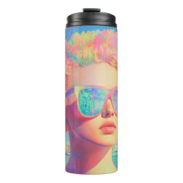 Neon Coastal Beauty mit Sonnenbrille Thermosbecher
