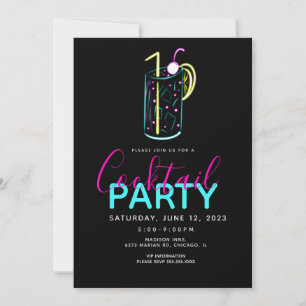 Neon-Cocktail-Mojito-Artparty-Einladung Einladung