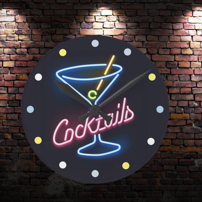 Neon Cocktails Zuhause Bar Deco Den Wall Clock Runde Wanduhr (Von Creator hochgeladen)