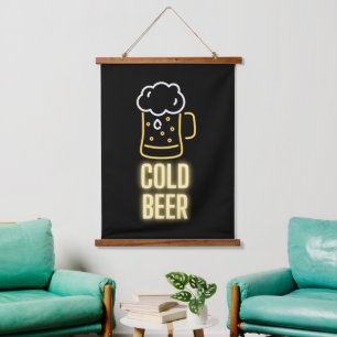 Neon Cold Beer Tasse Wandteppich Mit Holzrahmen