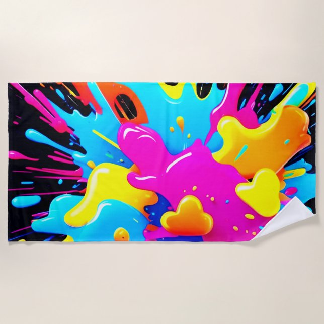Neon Color Splash Art Strandtuch (Vorderseite)
