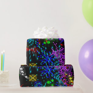 Neon Color Stars Swirl Paint Psychedelic Muster Geschenkpapier