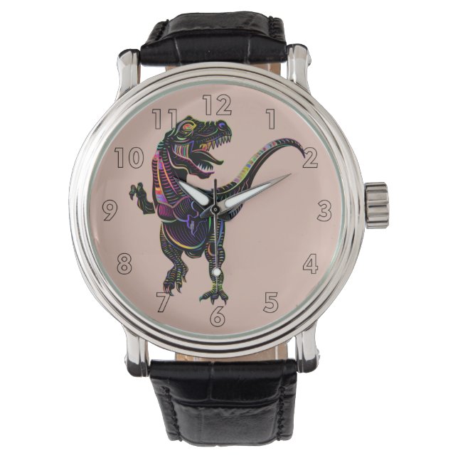 Neon Colored Tyrannosaurus Rex Dinosaurier Armbanduhr (Vorderseite)