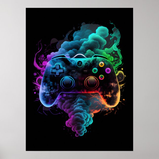 Neon Colorful Game Controller Poster (Vorne)
