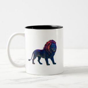 Neon Colorful Lion Art Zweifarbige Tasse