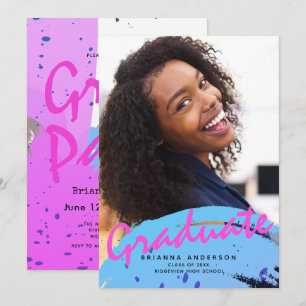 Neon Colors Brush Strokes Foto Graduation Party Einladung