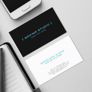 Neon Colors Company Name auf Black Blue Monogram Visitenkarte