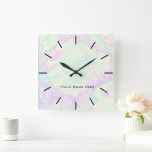 Neon Colors Gemstone Opal Textur Quadratische Wanduhr