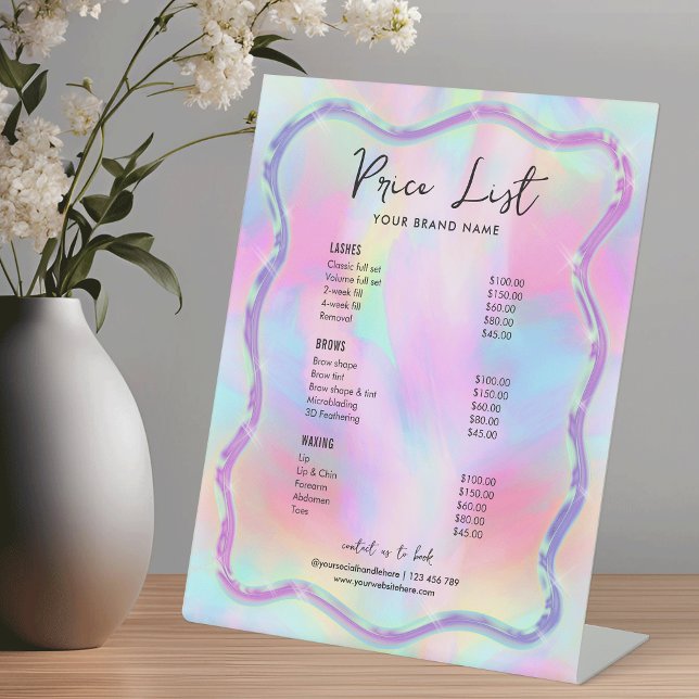 Neon Colors Holographic Girly Wellness-Center Salo Sockelschild (Holographic effect girly colorful beauty salon or spa price list sign)