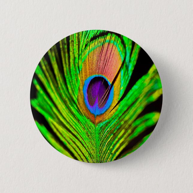 Neon Colors Peacock Feather Button (Vorderseite)