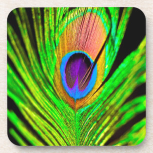 Neon Colors Peacock Feather Getränkeuntersetzer