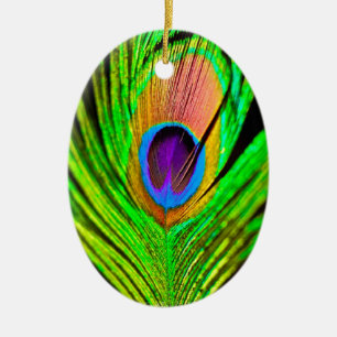 Neon Colors Peacock Feather Keramikornament