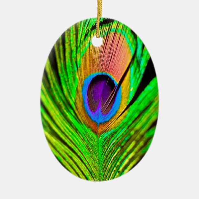 Neon Colors Peacock Feather Keramikornament (Vorne)