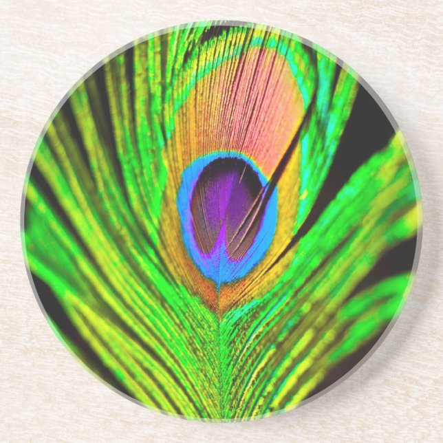 Neon Colors Peacock Feather Untersetzer (Vorne)