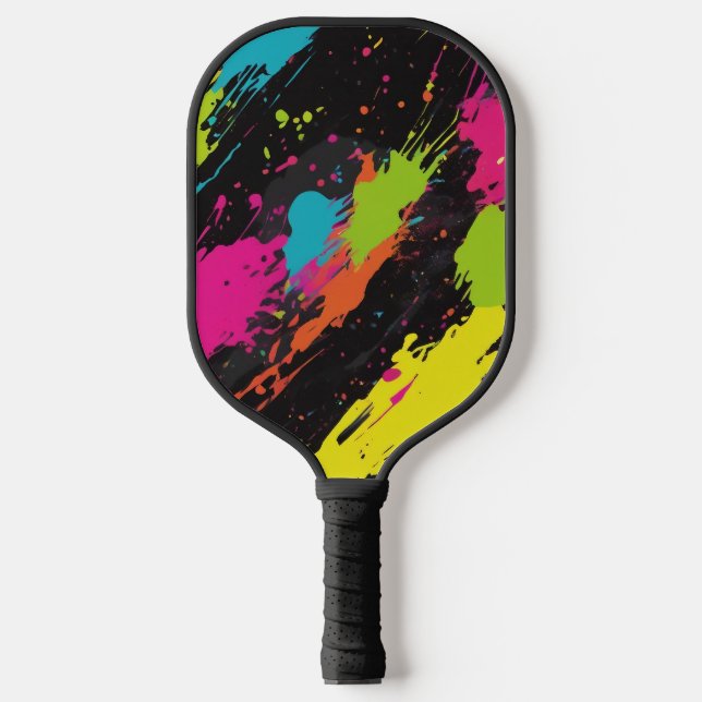 Neon Colors Retro Paint Spritzer Pickleball Schläger (Vorderseite)