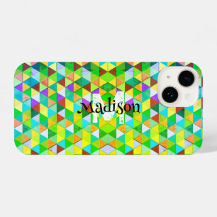Neon cooles Dreieck-Retrogeometrie-Muster Monogram iPhone 14 Hülle