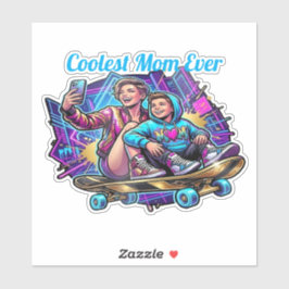  Neon Coolest Mom & Son Synthwave Sticker