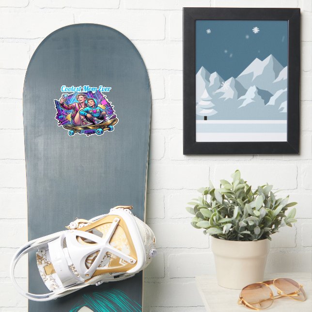 Neon Coolste Mama & Sohn Synthwave Aufkleber (Snowboard)
