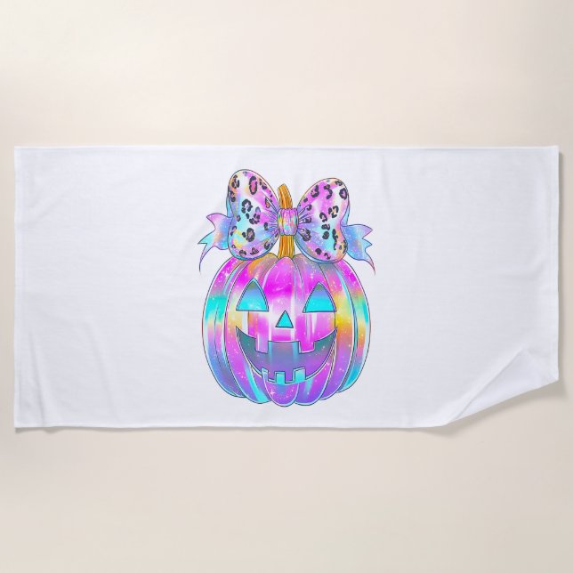 Neon Coquette Halloween Pumpkin Strandtuch (Vorderseite)