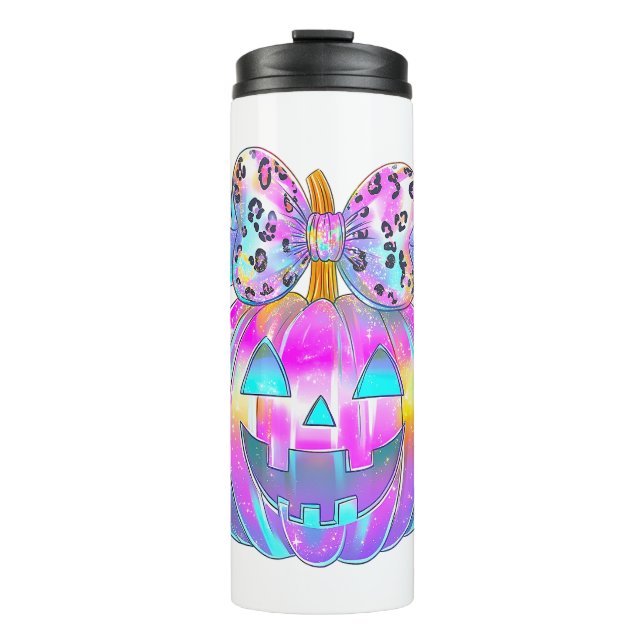 Neon Coquette Halloween Pumpkin Thermosbecher (Vorderseite)