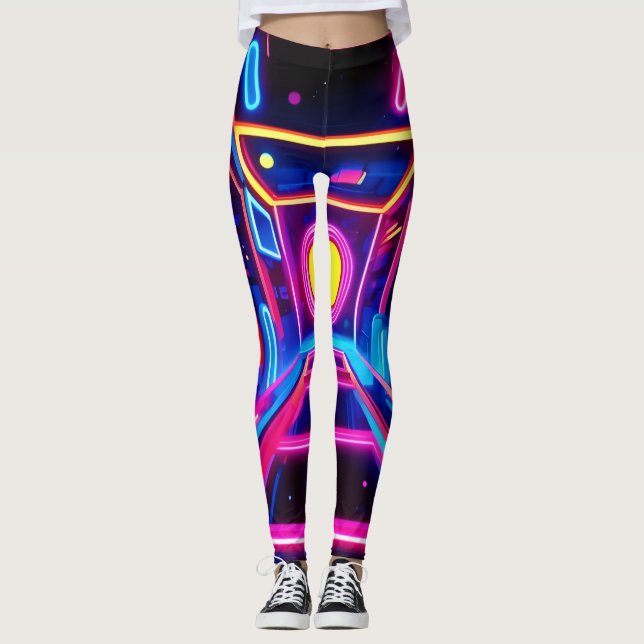 Neon Corridor: Eine digitale Odyssee Leggings (Vorderseite)