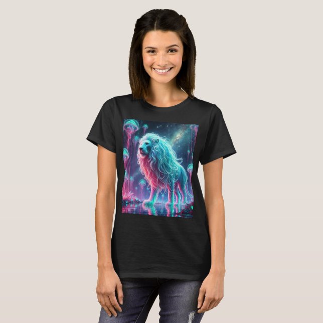 Neon Cosmic Lion T - Shirt Design. (Vorne ganz)
