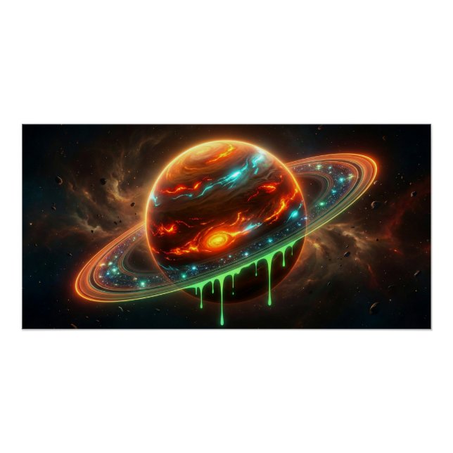 Neon Cosmic Planet – Dripping Galaxy Art | Glossy  Poster (Vorderseite)