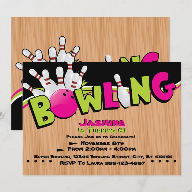 Neon, Cosmo Bowlings-Geburtstags-Einladungen Einladung (Vorne/Hinten)