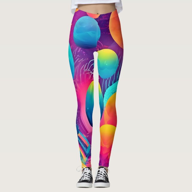 Neon Cosmos Abstract Design Leggings (Vorderseite)