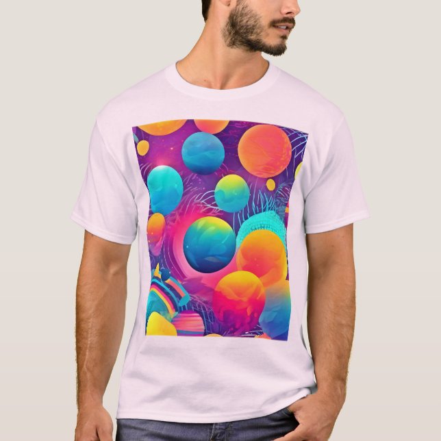 Neon Cosmos Abstract Design T-Shirt (Vorderseite)