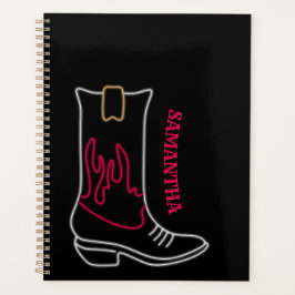 Neon Cowboy Boot Anpassbarer Name Planer