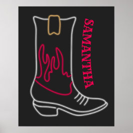 Neon Cowboy Boot Anpassbarer Name Poster