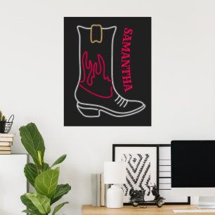 Neon Cowboy Boot Anpassbarer Name Poster